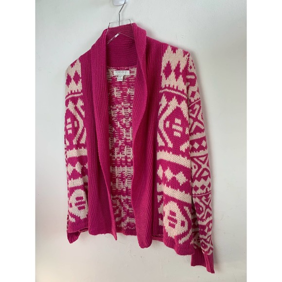 Forever 21 Pink + White Fair Isle Knit Cardigan Sweater — Women's XS X-Small EUC - Picture 6 of 15